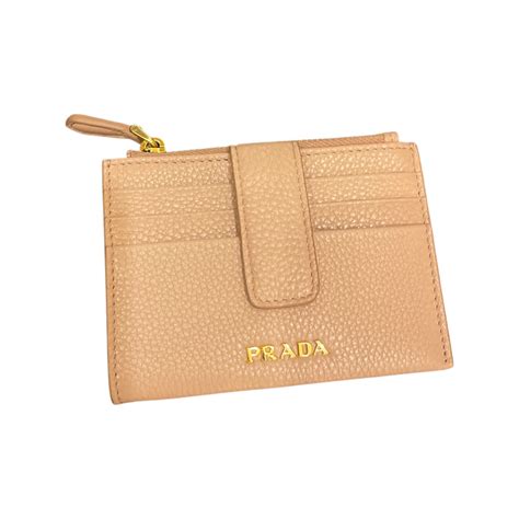 Prada Womens Vitello Grain Cipria Beige Leather Zip Top Card 